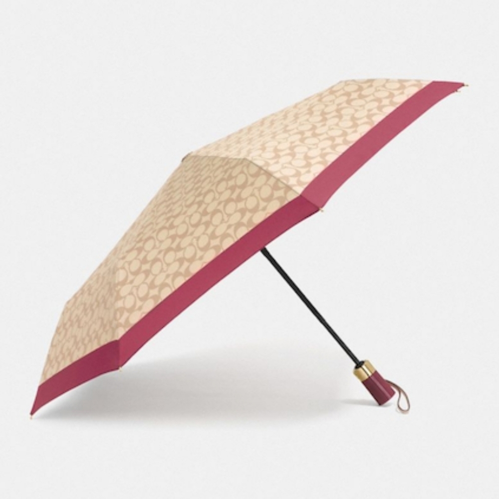 COACH FULL SIZE UMBRELLA IN SIGNATURE CLUSTER PRINT IN IVORY & ROUGE PINK